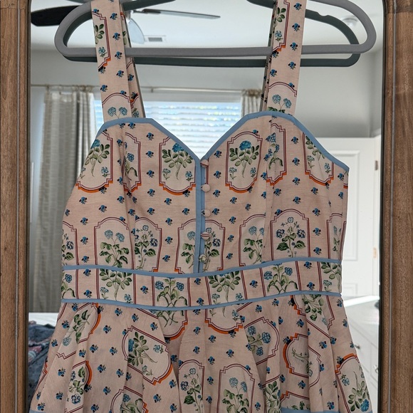 HUNTER BELL Peach Floral Maxi Dress with Blue Trim - Picture 3 of 7